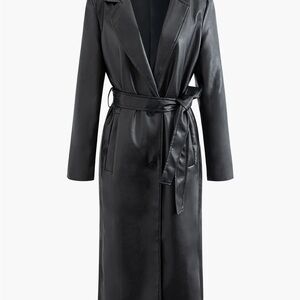 Black Women's Long Leather Coat